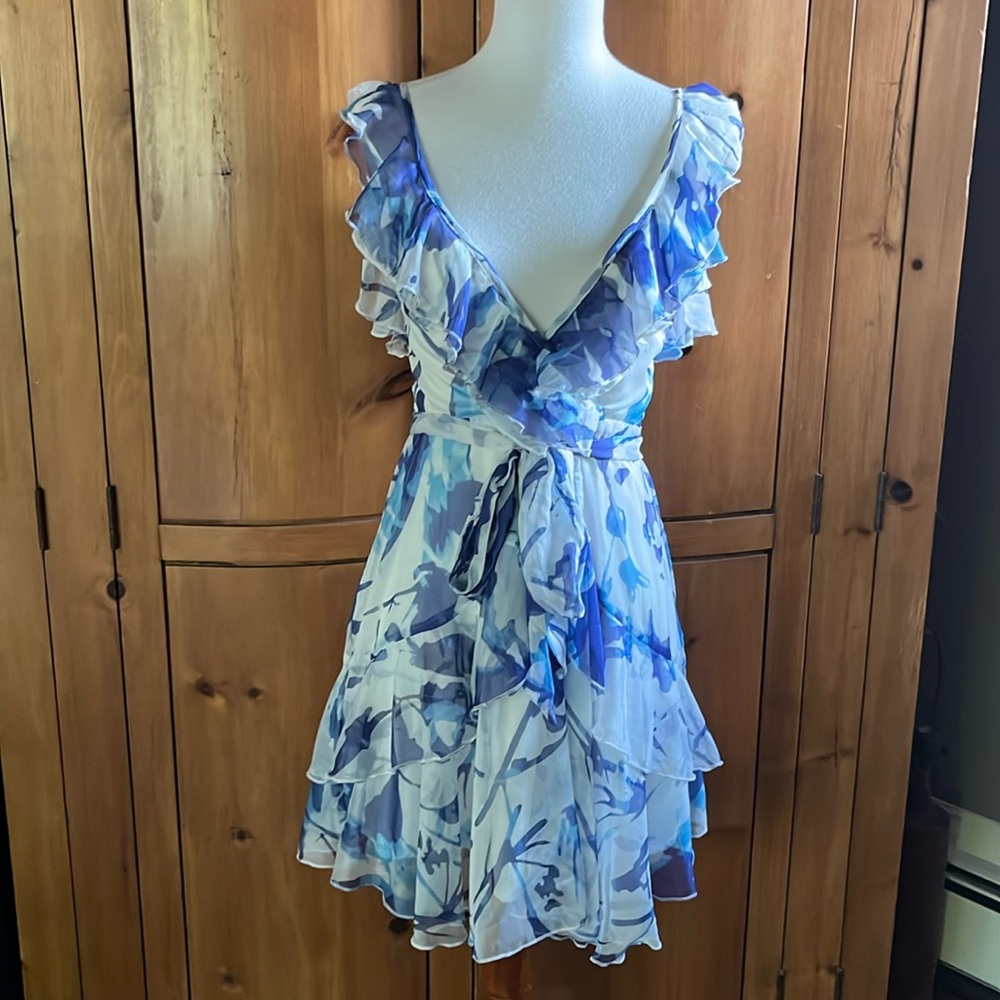 Luxxel wrap floral midi ruffle dress, size S, NWT. Fully lined.
